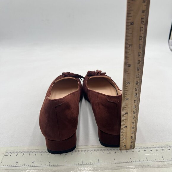 YDN Brown Block Low Heel Loafer Square Toe Tassel Fringe Pump Slip On Dress Shoe - Picture 5 of 8